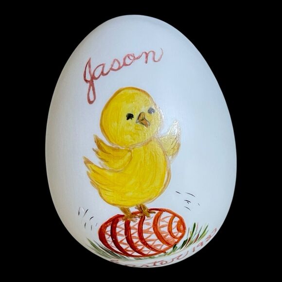 Vtg 1983 Ceramic Hand Painted “JASON” Easter Egg w/Chick & Easter Signed Boström - Picture 4 of 6